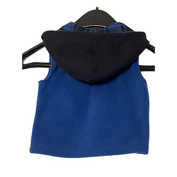 Kids Headquarters Blue Fleece Sleeveless Vest With Hood & Snap Button Front 12M - Picture 2 of 10
